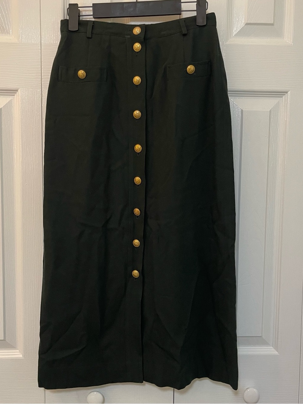 VTG Mondi Dark Green Maxi Skirt with Gold Button Front Academia Fall Winter